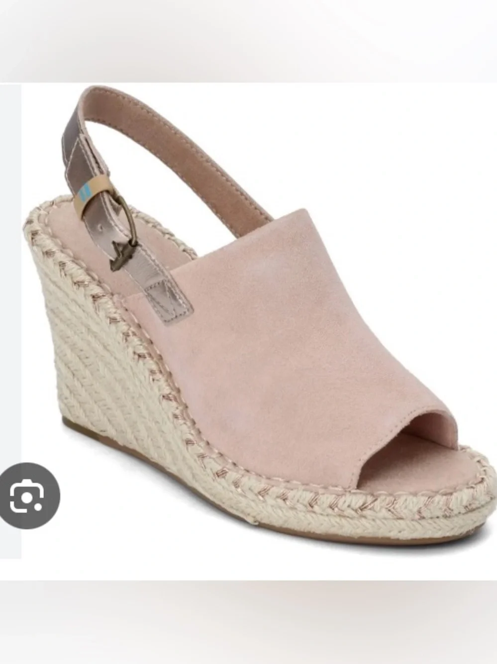 Toms Spanish Villa Blush Suede Peep-Toe Espadrille Wedge Sandals